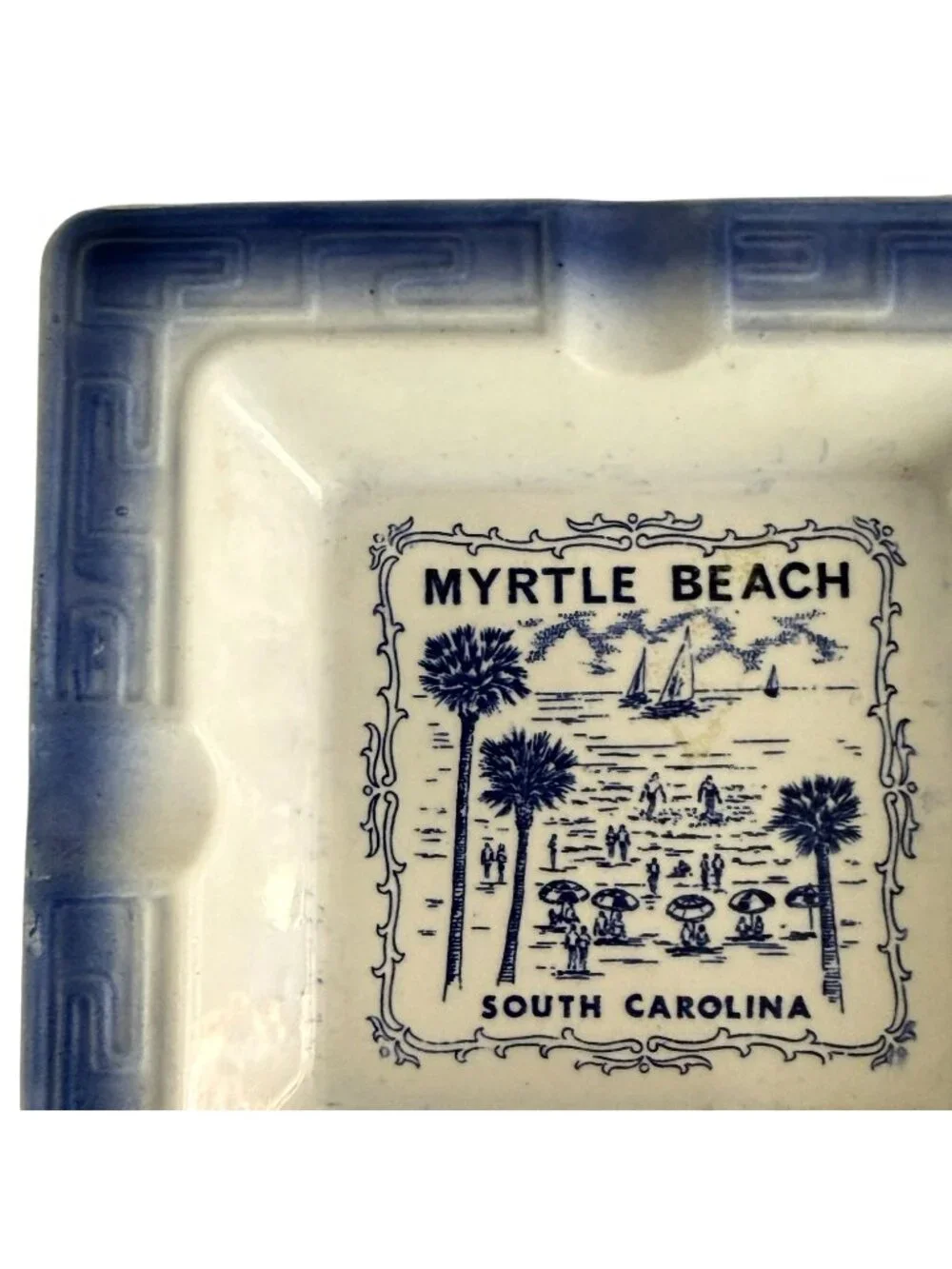 VTG Myrtle Beach South Carolina Ceramic Souvenir Ashtray Cigarette Cigar Blue
